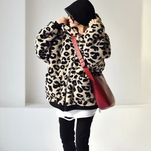 Micoco capa folgada de leopardo w5039c, casaco feminino quente com capuz estampa de oncinha