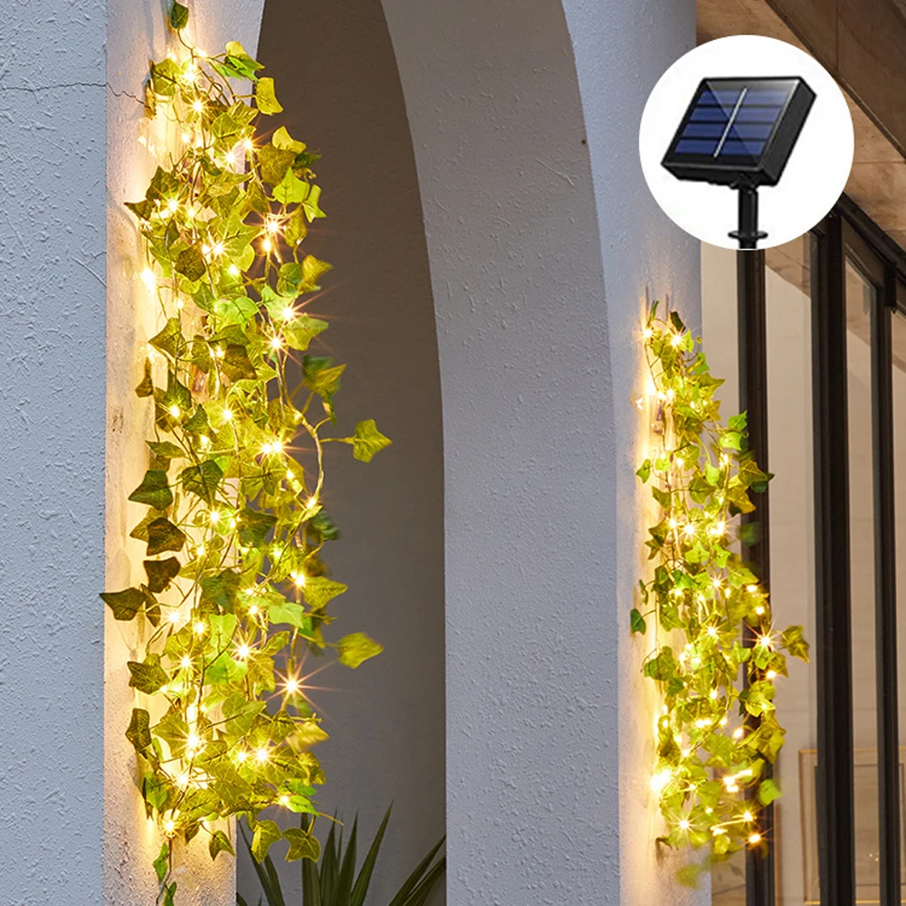 Solar Ivy String Lights, 50/100LED Artificial Maple Leaf String Lights Vine Hanging Garland Fairy Lights use for Garden  Decor cheap solar lights