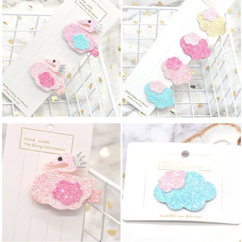 

20pcs/lot New Sequins Candy Color Cartoon Cloud Swan Hair Clip Cute Children Girls BB Clip Hairpins Headwear Hair Accessories