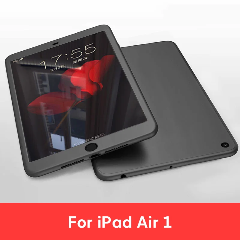 Силиконовые 360 Полное покрытие чехол для iPad 10,2 9,7 чехол для iPad mini, 4, 5, Чехол для iPad Pro 10,5 воздуха на возраст 1, 2, 3, со стеклом - Цвет: For iPad Air 1 BK