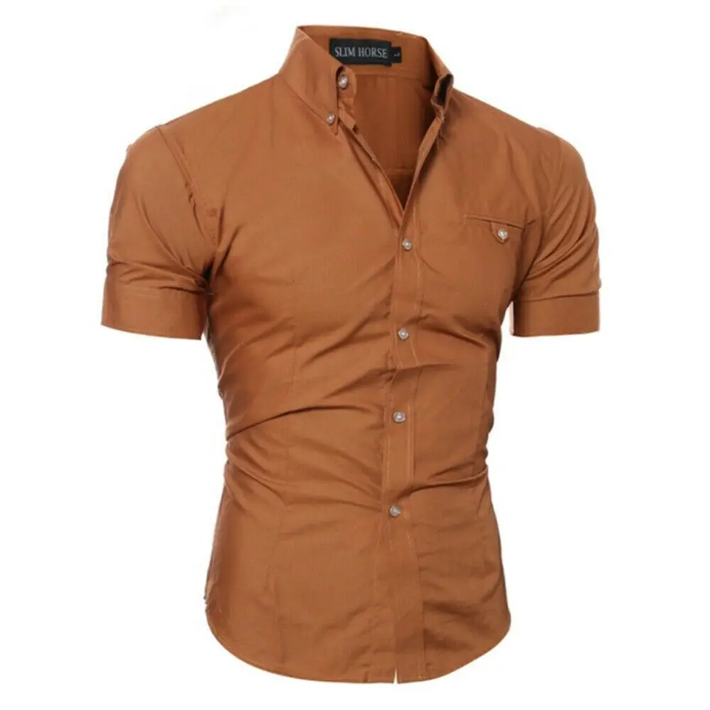 Luxury Men's Slim Fit Shirt Short Sleeve Stylish Formal Casual shirt Tops Short Sleeve Turndown Collar social blouse