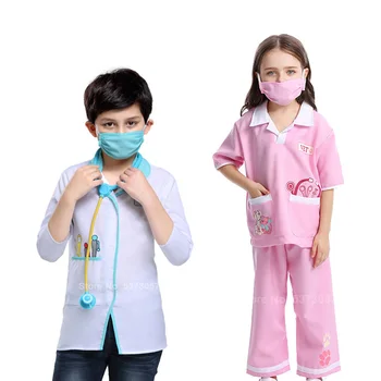 

Christmas Party Kids Boy Doctor Tops Girls Nurse Set Role-play Children Fancy Scrub Uniform Medical Cosplay Clothing Performance
