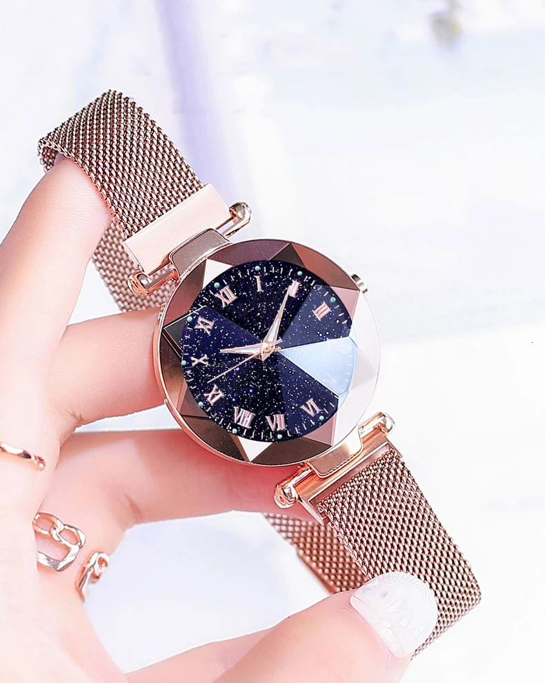 Hot Sale Women Magnet Buckle Starry Sky Luminous Roma Watch Luxury Ladies Stainless Steel Quartz Watch Clock Relogio Feminino