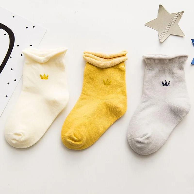 3 пары/партия, носки для новорожденных мальчиков и девочек, весенне-осенние повседневные хлопковые носки для малышей от 0 до 24 месяцев - Цвет: Crown A