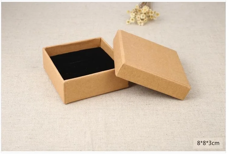

8*8*3CM Custom logo printed Kraft Paper Jewelry gift box Sets Display Necklace Earrings Ring Box Packaging Gift Box with Sponge