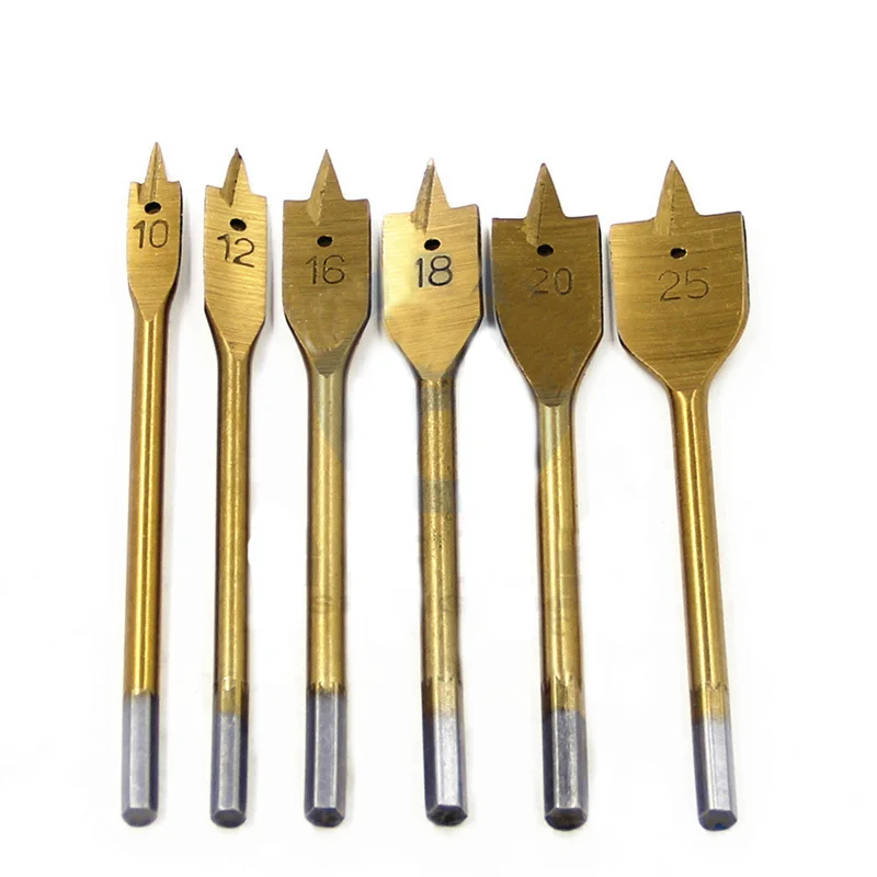 6pcs/Set Titanium Coating Hex Shank Spade Bits Flat Boring Bit Wood