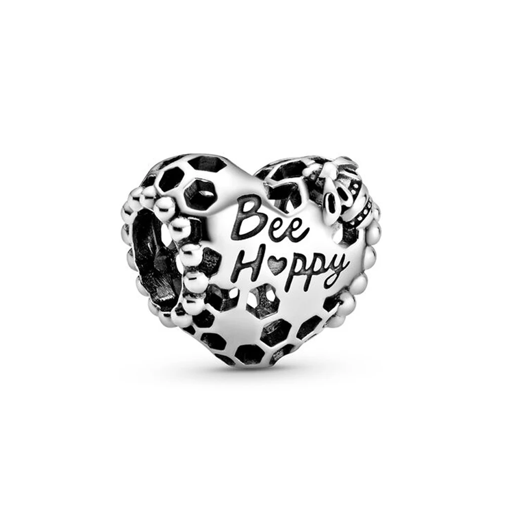 

Authentic 925 Sterling Silver Bead Bee Happy Honeycomb Heart Charm Fit Pandora Women Bracelet Bangle Gift DIY Jewelry