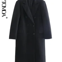 Kpytomoa moda feminina duplo breasted oversized casaco de lã vintage manga longa com aba bolsos outerwear feminino chique casaco