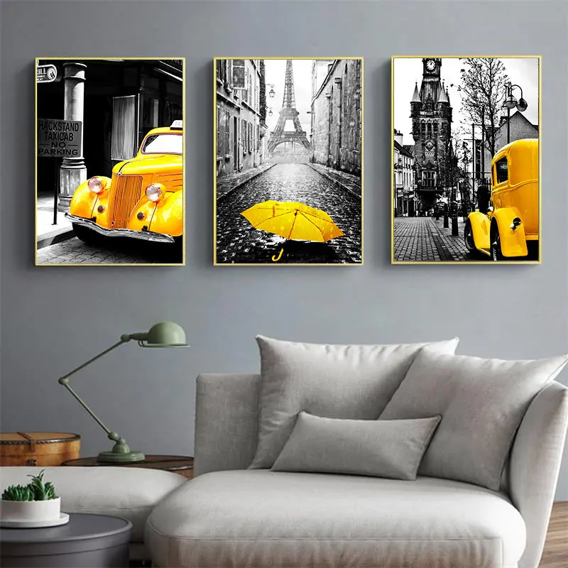 Europe City Scenery Yellow Retro Wall Art Poster Canvas Painting Home Decor 