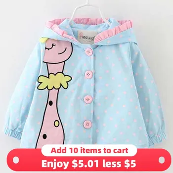 

Menoea 2020 Brand Autumn Fashion baby girl coats Jackets Giraffe Pattern Baby Clothes Cartoon dots hooded Kids Outerwear