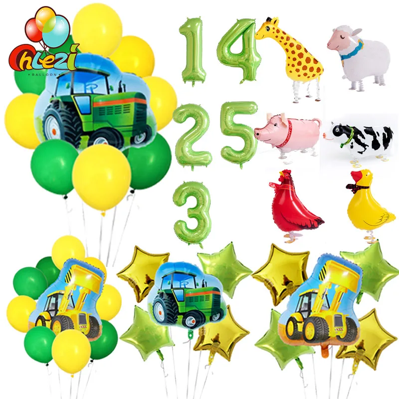 Tractor Bulldozer Foil Balloons Farm Ballons Walking Animal Helium Globos Party Accessories Birthday Decoration For Kids | Дом и сад