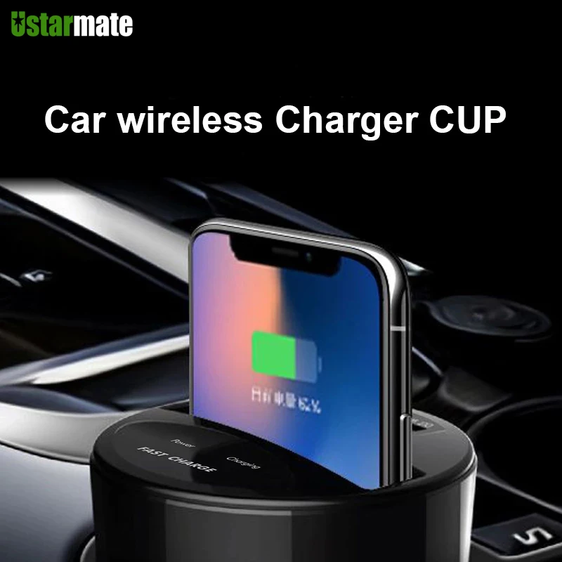 10W Car Wireless Charger Stand for iPhone 12 11 XS Pro Xs Fast Charge Dock Pad for Samsung S21 S20 Car Cup Holder Charging Stand