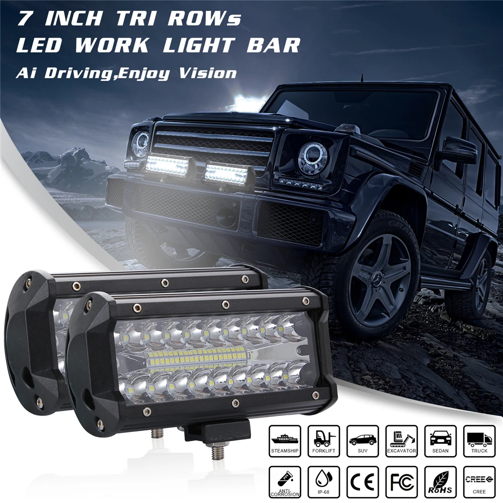

2* 7inch LED Work Light Bar Spot Flood Off Road Fog Driving 4WD 4x4 Reverse perfectly fit for all 9-30v vehicles and devices