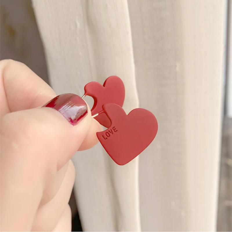 QS07 Womens Fashion Korean Earrings Jewelry for Women IU Same Red Peach Heart Gift 2020 | Украшения и аксессуары