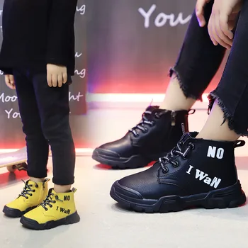 

2019 New Children Winter PU Leather Shoes Waterproof Martin Boots Kids Snow Boots Boys Girls Rubber Boots Fashion Brand Sneakers