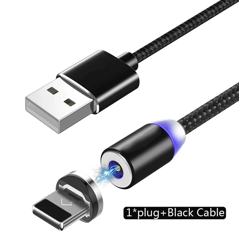 Магнитный зарядный кабель Micro USB кабель для iPhone XR XS Max X magnet charger USB C-line провод для зарядки аккумулятора - Цвет: Черный