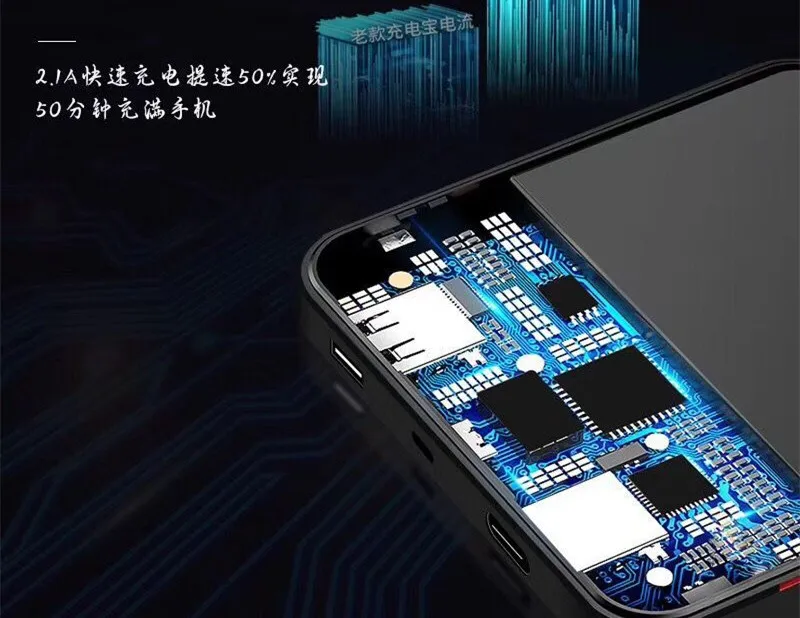 Мини банк питания 15000 Зеркало экран внешний аккумулятор Двойной usb type C банк питания Встроенный кабель 2.1A для iphone xs max s9 s10