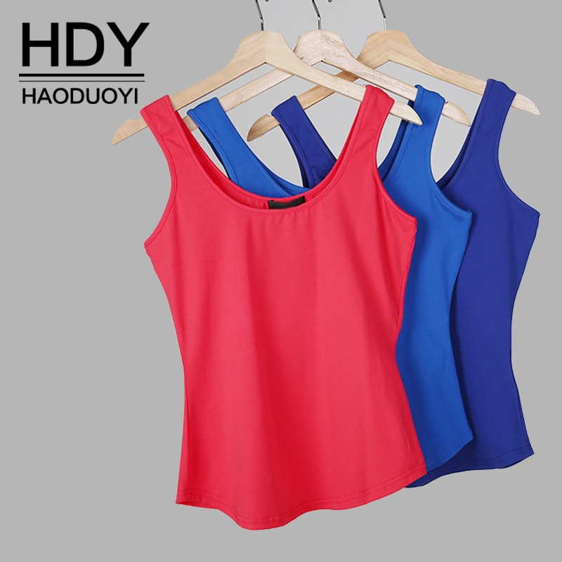 

HDY Haoduoyi Summer Fashion Preppy Style Simple U-neck Solid Color Round Hem Tank Tops For Women Combed Cotton Camisoles
