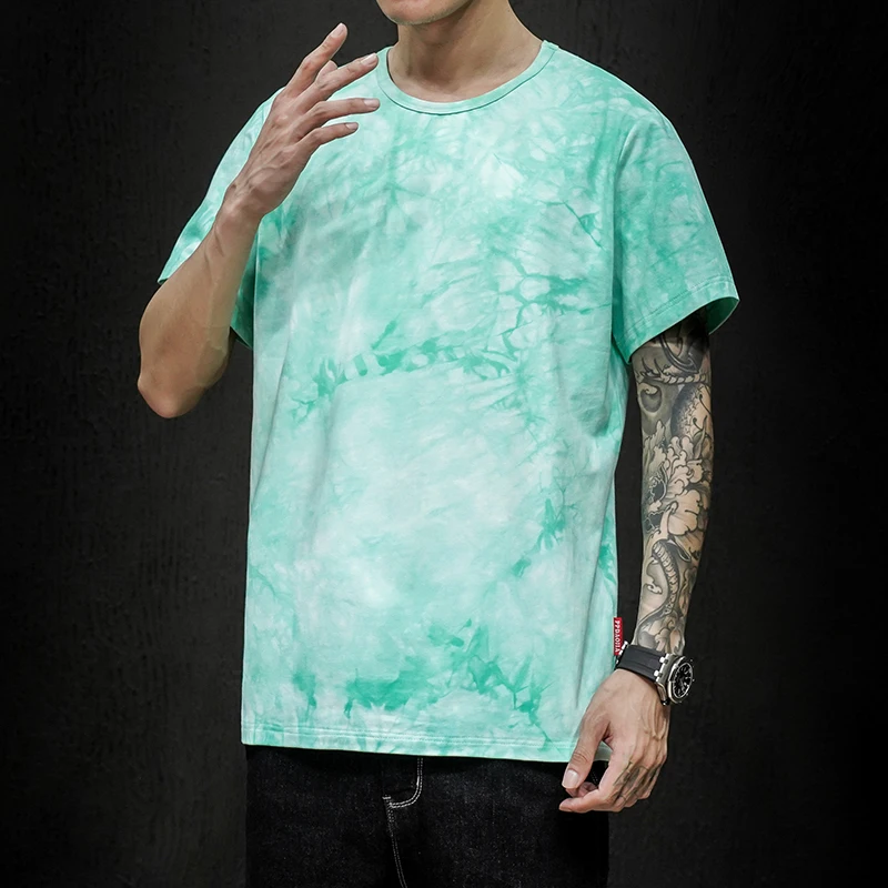 

Summer Cotton Tie-dyed T Shirt Men's Fashion Casual Short-sleeved T-shirt Men Streetwear Loose Hip-hop Camo Tshirt M-5XL