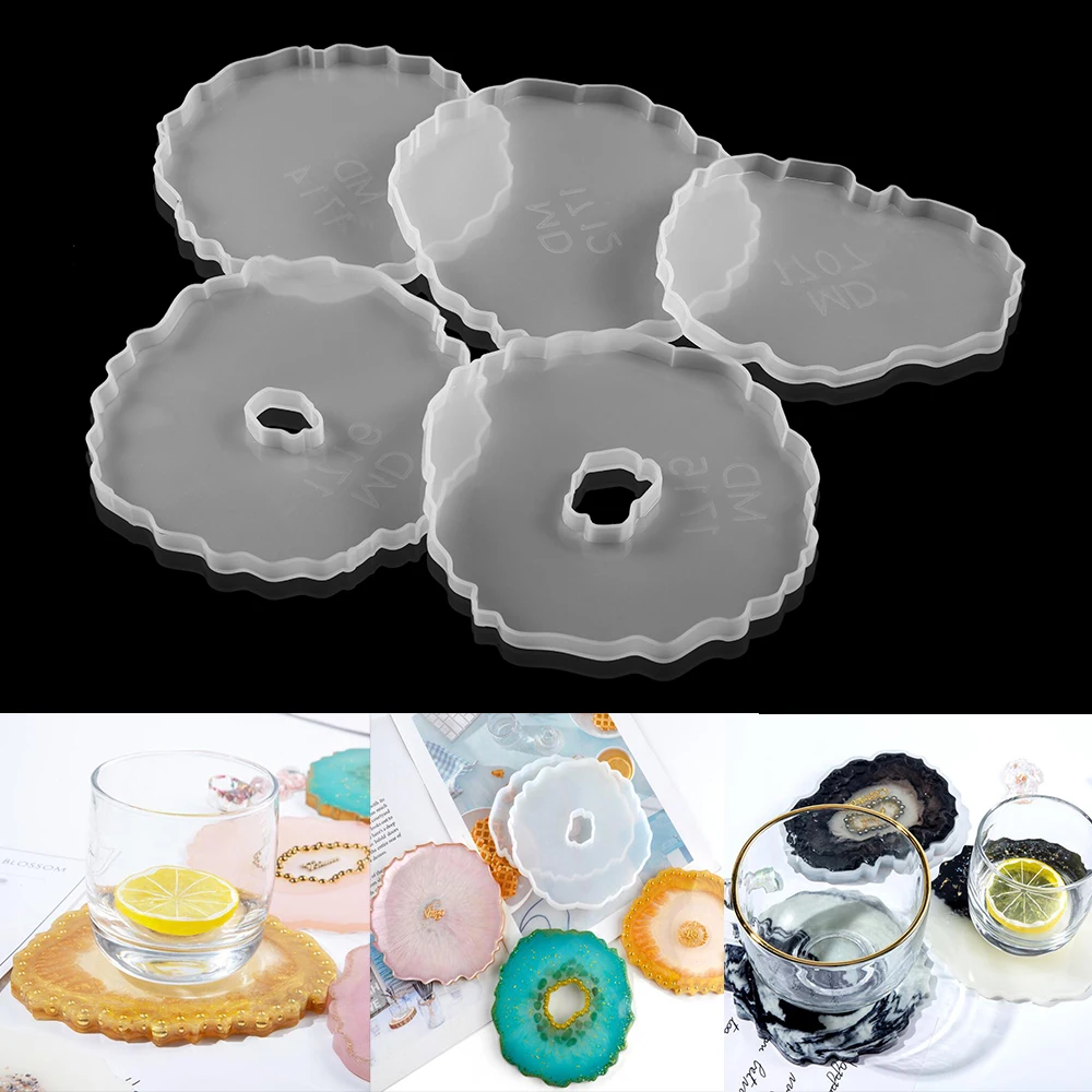 

4Pcs Epoxy Resin Coaster Silicone Molds Irregular Cup Mat Casting Mould for DIY Making Resin Coasters Home Decoration Crafts