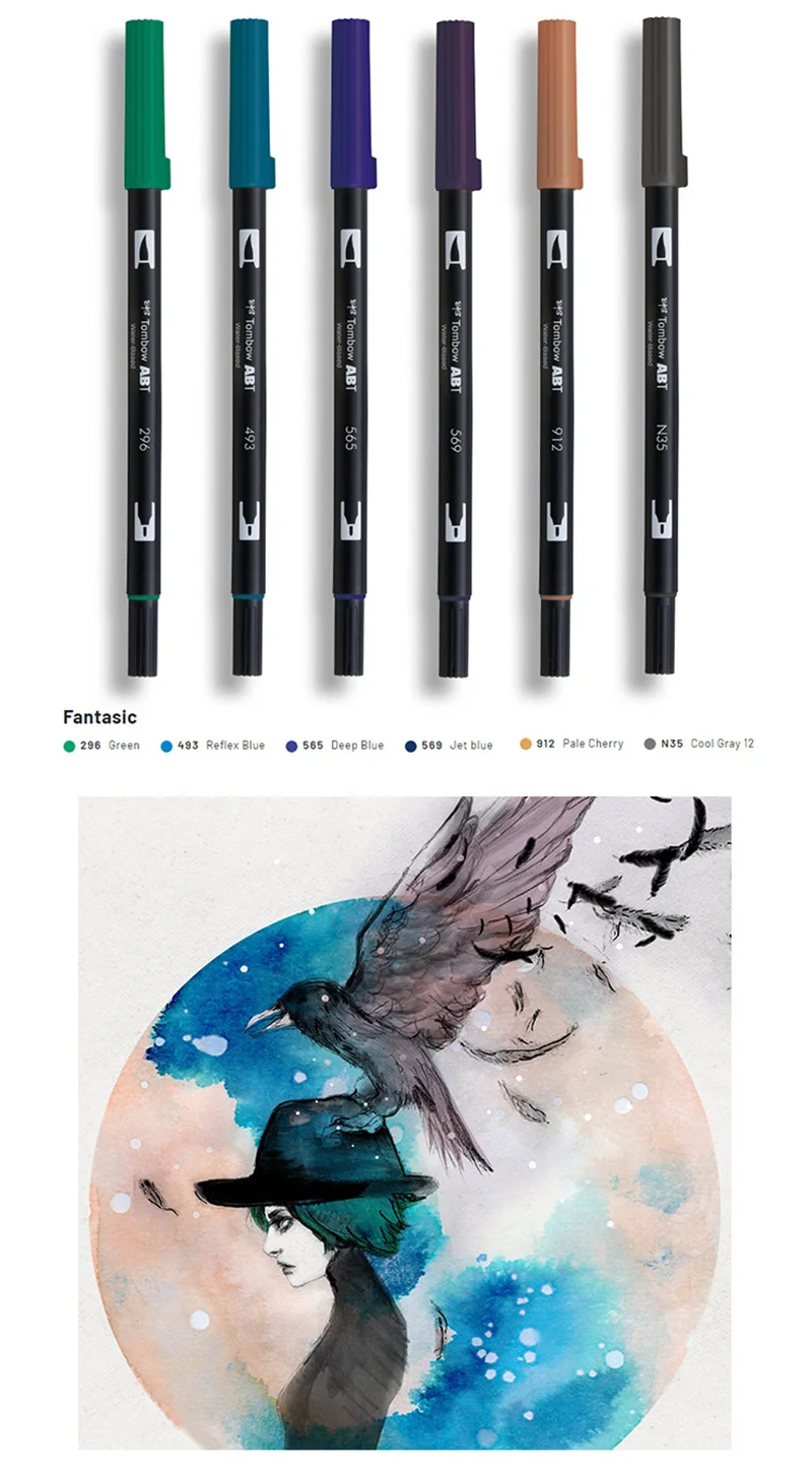Tombow ABT Dual Cepillo Pen Portrait 10-Color Set Cepillo Tip + 0.8mm Punta de pluma fina 