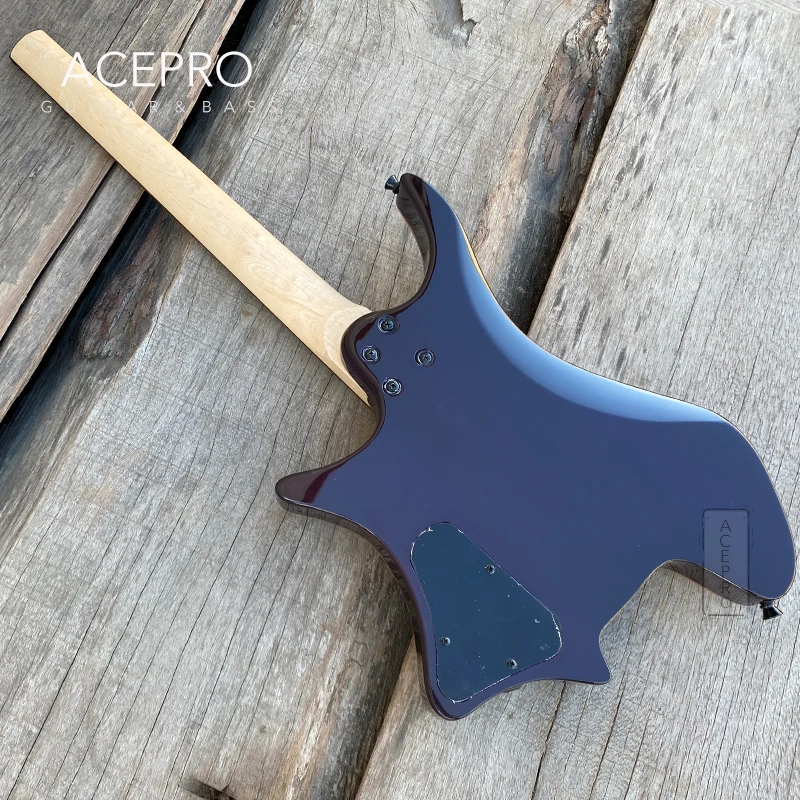 В наличии Purple Burst Grote безголовая электрическая гитара с облицовкой Koa top глянцевая
