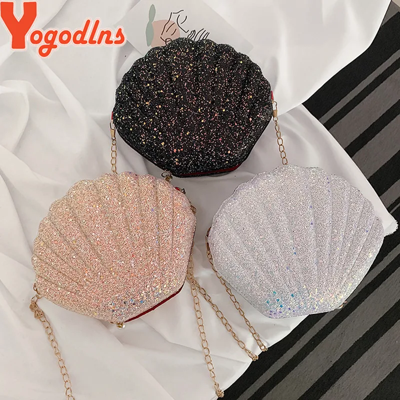 Crossbody Bag Women Handbags Leather Shoulder Bag Pu Crossbody Bag Cute Sequins Small Shell Bag Shoulder Handbags Phone Money Pouch Chain Crossbody Bags for Women
