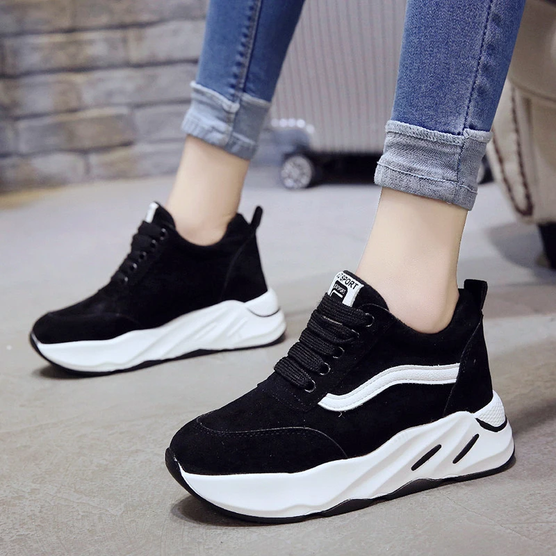 

LN Women's Shoe Lady Casual Shoes Women Sneakers Black Leisure Thick Soled Shoes Flats
