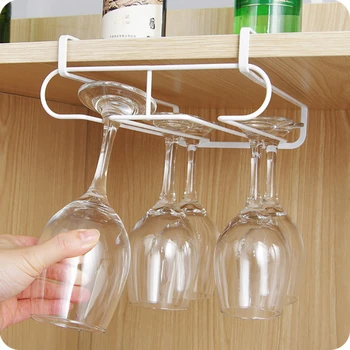 

Wrought Iron Double Row Upside Down Hanging Wine Glass Rack Bar Stemware Storage Rack Kitchen Storage Rack