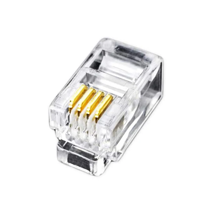 OULLX 4P4C RJ9 teléfono conector de teléfono 4-Core conector de Audio 4-enchufe de cable chapado en oro de cobre Chip de cabezas 50 Uds 100 Uds