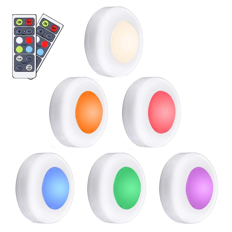 

Led Closet Lights Rgb Puck Lights 16 Colors 3 Modes Fairy Lights Wireless Under Cabinet Lighting Battery Powered Night Lights Wi