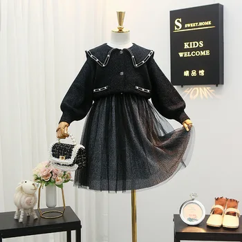 

Girls' little fragrance suit 2020 new autumn little girl western style fashionable net red children's gauze skirt two-piece suit