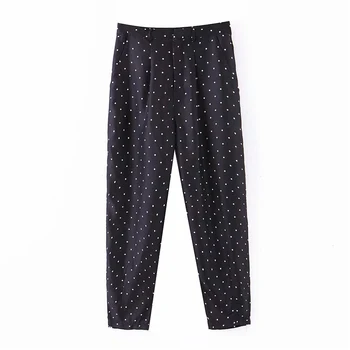 

Elegant Black Polka Dot Print Pants Slim Fit Basic Female Casual Cozy Trousers Pantalones Mujer