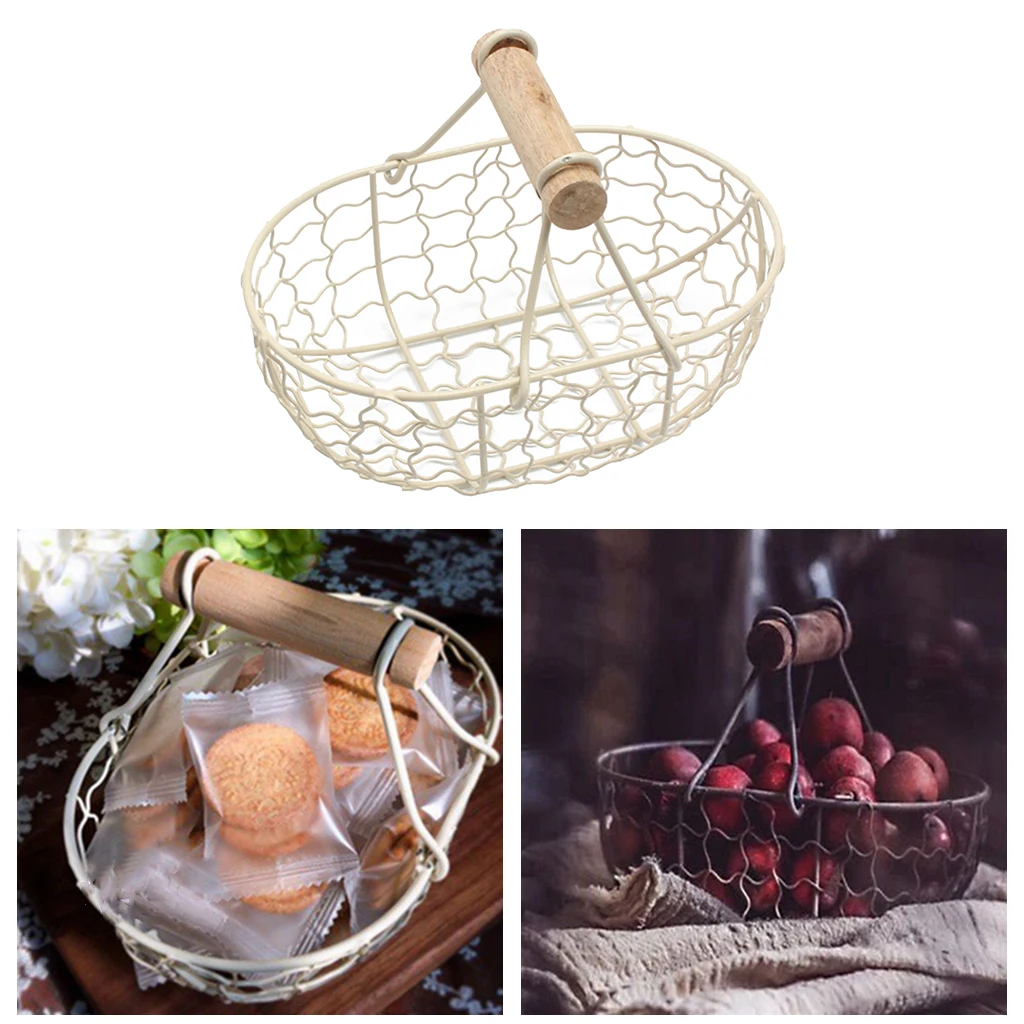Iron Bread Basket Retro Metal Storage Basket Fruit Container with Handle Decor