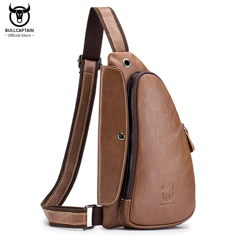  BULLCAPTAIN Men's Casual Messenger Bag Men's Headphones Chest Bags Messenger Bag's Leather Chest Bag For Men 2020new Chest Bags 