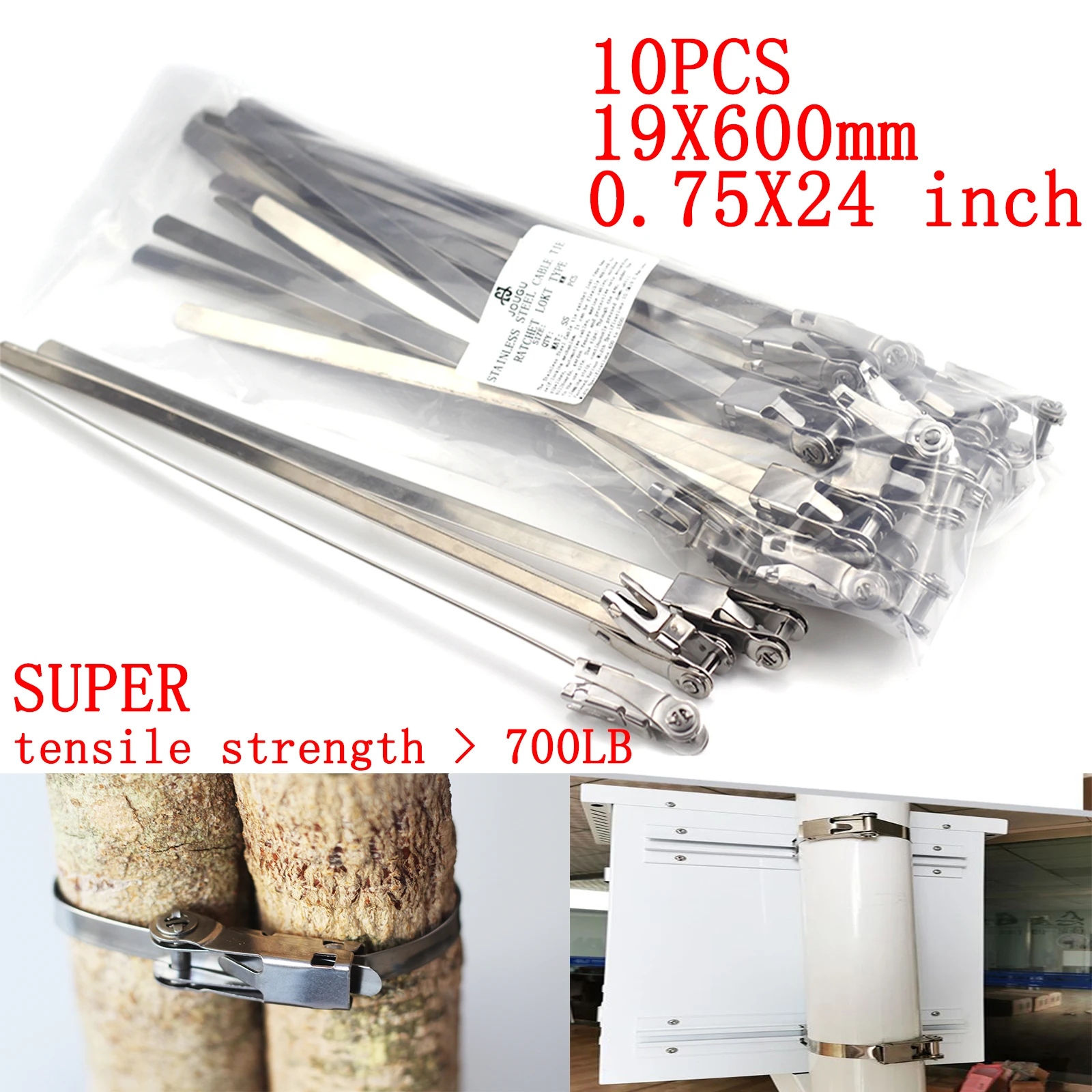 

10PCS 19.0x600mm ratchet Lokt Type Strong Stainless Steel Marine Grade Metal Cable Ties Zip Tie Wraps Exhaust 304 material