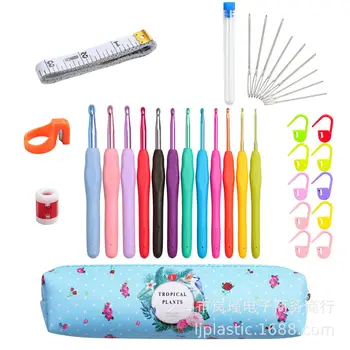 

Amazon New Style Crochet Hook Set 12 a Set of TPR cai tou Crochet Containing Accessories Set Manufacturers Direct Selling