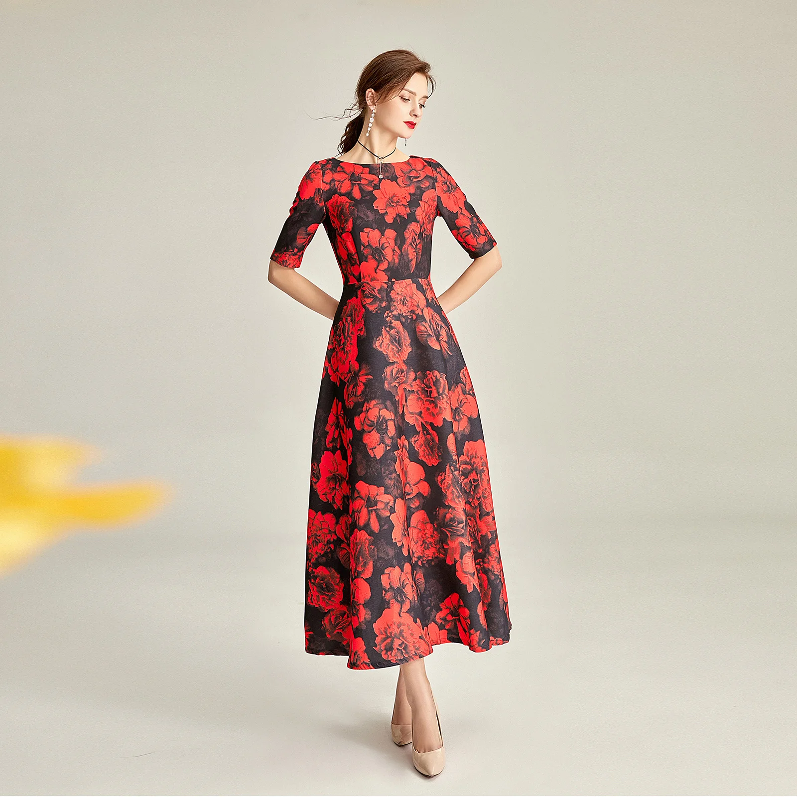 Half Sleeve Brocade Dress Women 