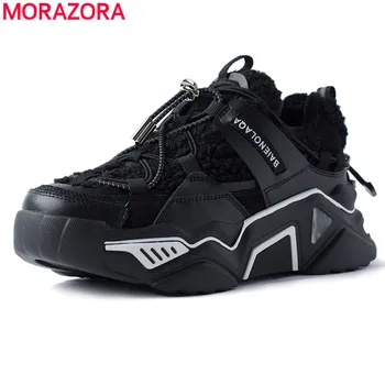 

MORAZORA 2020 New arrive winter casual sneaker woman comfortable flat heel round toe ladies shoes genuine leather shoes