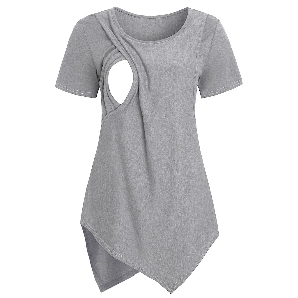 

TELOTUNY Women Maternity Short Sleeve Solid color irregular Hem Nursing T-shirt Top For Breastfeeding Summer Pregnant T-shirt