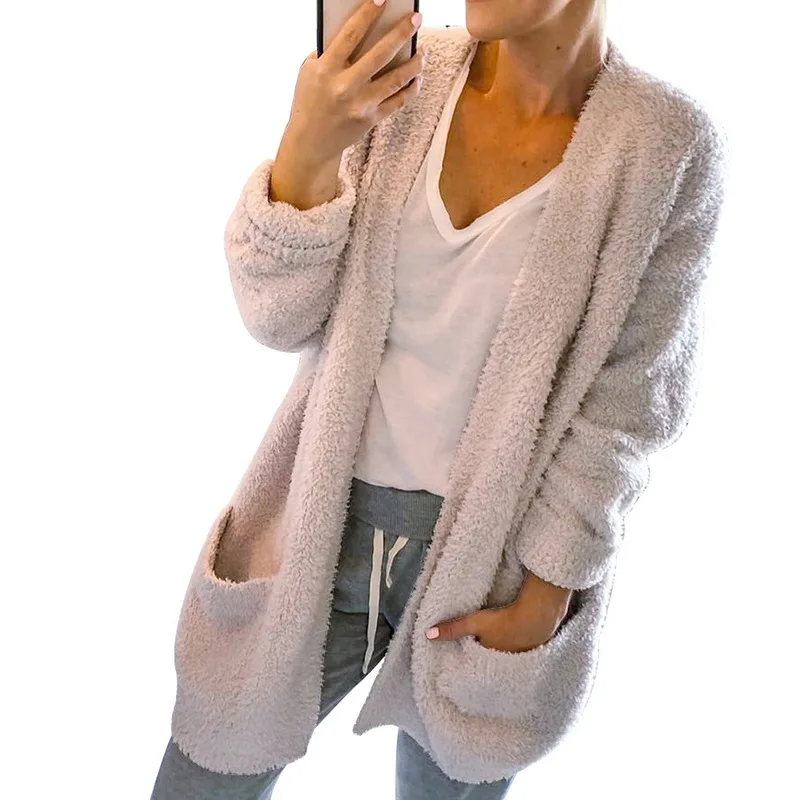 

Vertvie Fashion Women Long Sweater Autumn Fleece Cardigan Warm Loose Soft Knitted Sweater Casual Female Pockets Coats Streetwear