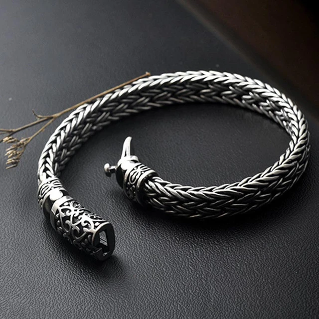 925 Sterling Silver Rope keel Rope Bangle Fish Scales Women Men Jewelry  Solid Silver Tone Vintage Foxtail Bracelets - AliExpress