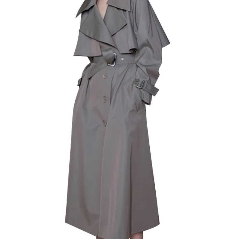 GetSpring Women Trench Coat Long Sleeve Single Breasted Women Windbreaker Lace Up High Waist Women Coats X-Long Overcoat Autumn