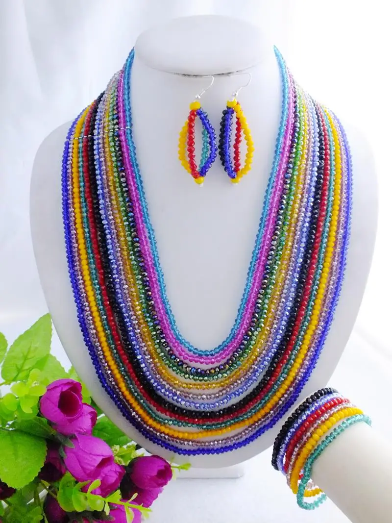 African Wedding Jewelry Set Costume Nigerian Crystal Beads Jewelry Set Wholesale  19-28"