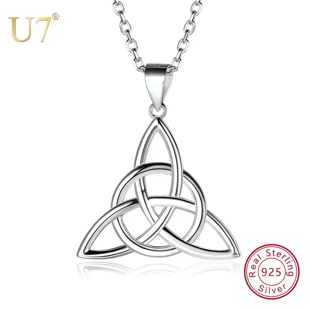 

U7 925 Sterling Silver Good Luck Irish Knot Triangle Pendant Necklaces for Female Adjustable Silver/Gold (with Gift Box) SC295