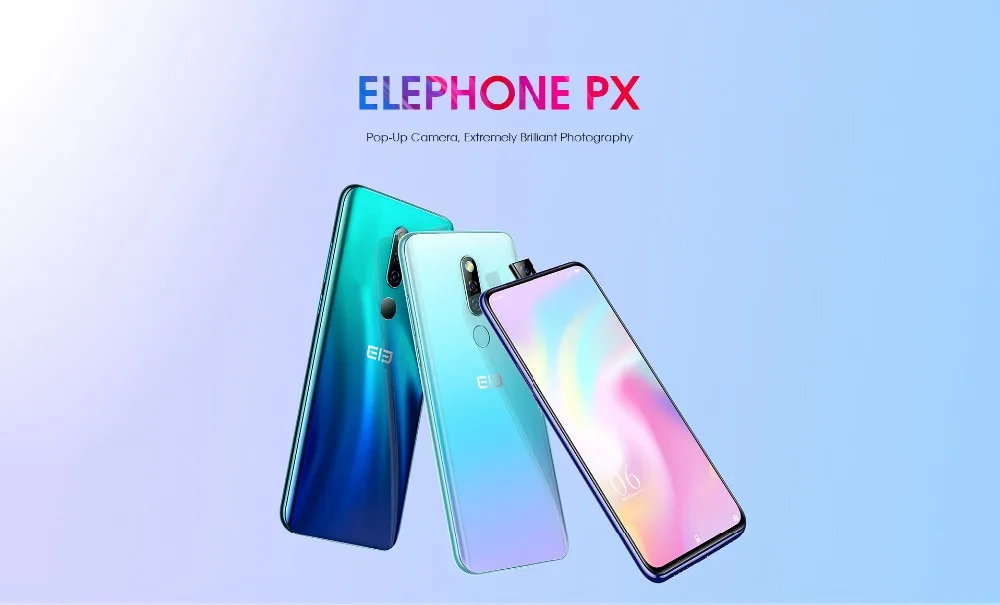 Elephone PX 6,5" FHD+ полноэкранная всплывающая камера 16 МП 3300 мАч глобальный мобильный телефон Android 9,0 MT6763 type C смартфон