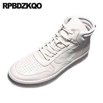 

luxury high quality 2019 men shoes casual top brand genuine leather white round toe skate trainers fashion lace up real sneakers