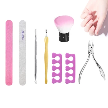 

8pcs Brush Polishing Professional Scissors Manicure Tool Set Nail Art Toe Separator Pedicure DIY Dead Skin Fork Sponge File