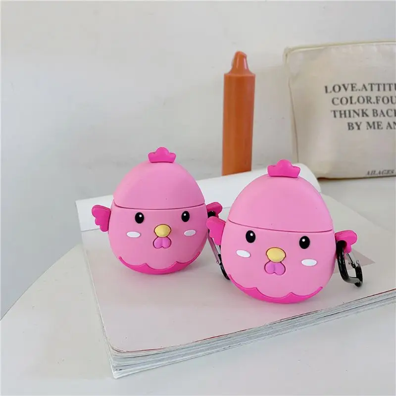 

Silicone Protective Case Chicken Cover Protector with Carabiner for Airpods 1/2