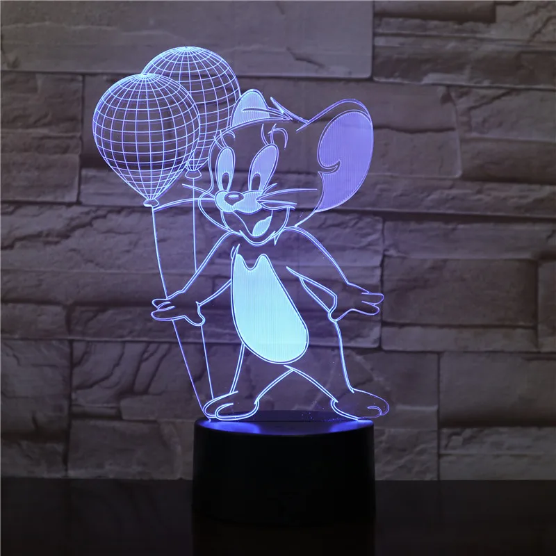 3D Led Night Light Lamp Tom and Jerry Mouse Balloon Figure Home Decor Bright Base Cartoon Birthday Gift Kids Bedroom Table Light